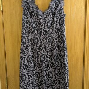 Eliza J Black and Gray Sheath Midi Dress V-Neck Sleeveless